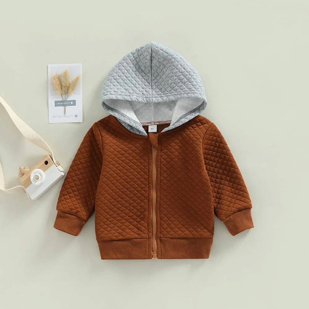 Autumn Little Boy Color Block Hooded Jacket Wholesale Boys Clothes