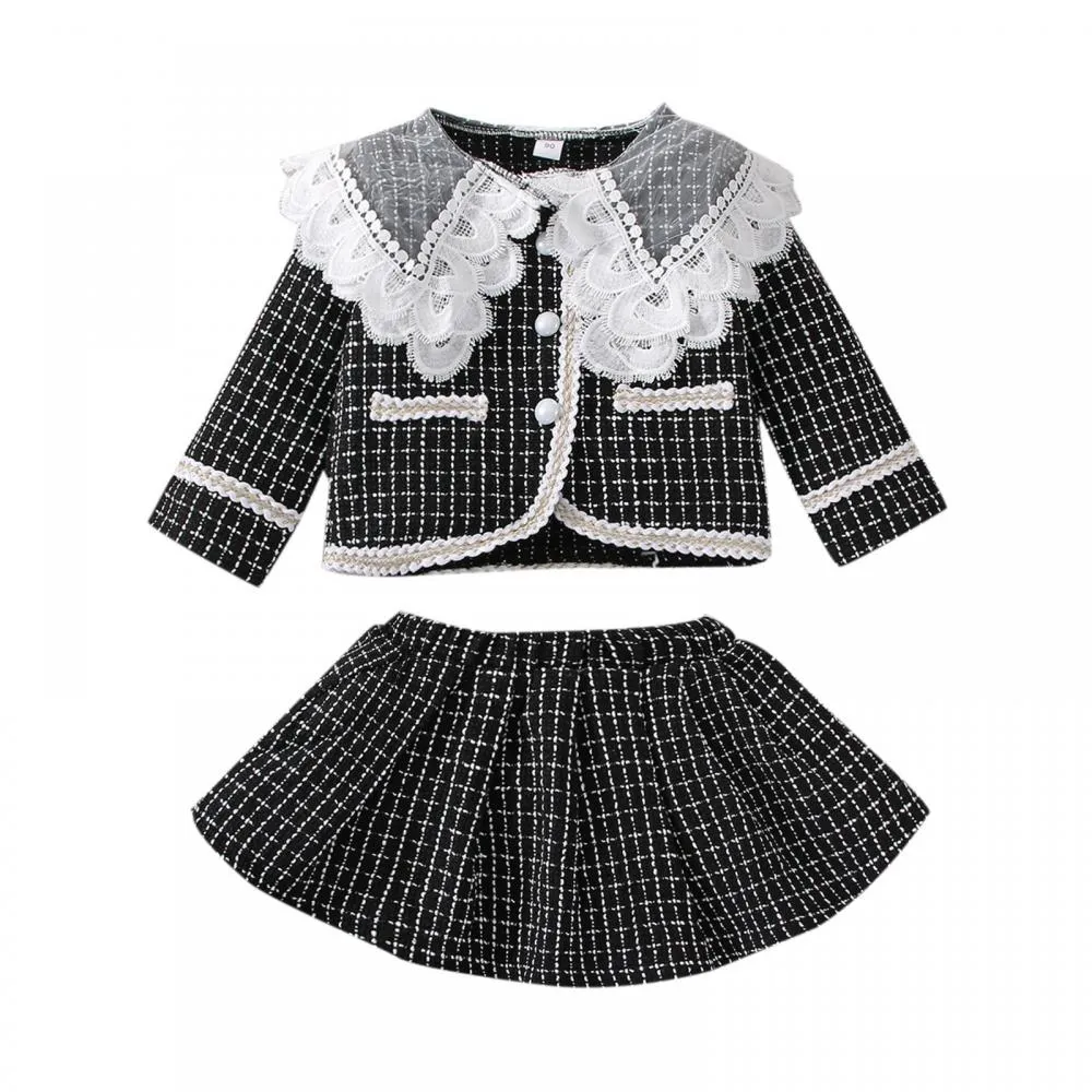 Autumn Little Girl Western-style Plaid Skirt Two-piece Set Wholesale Girls Clothes