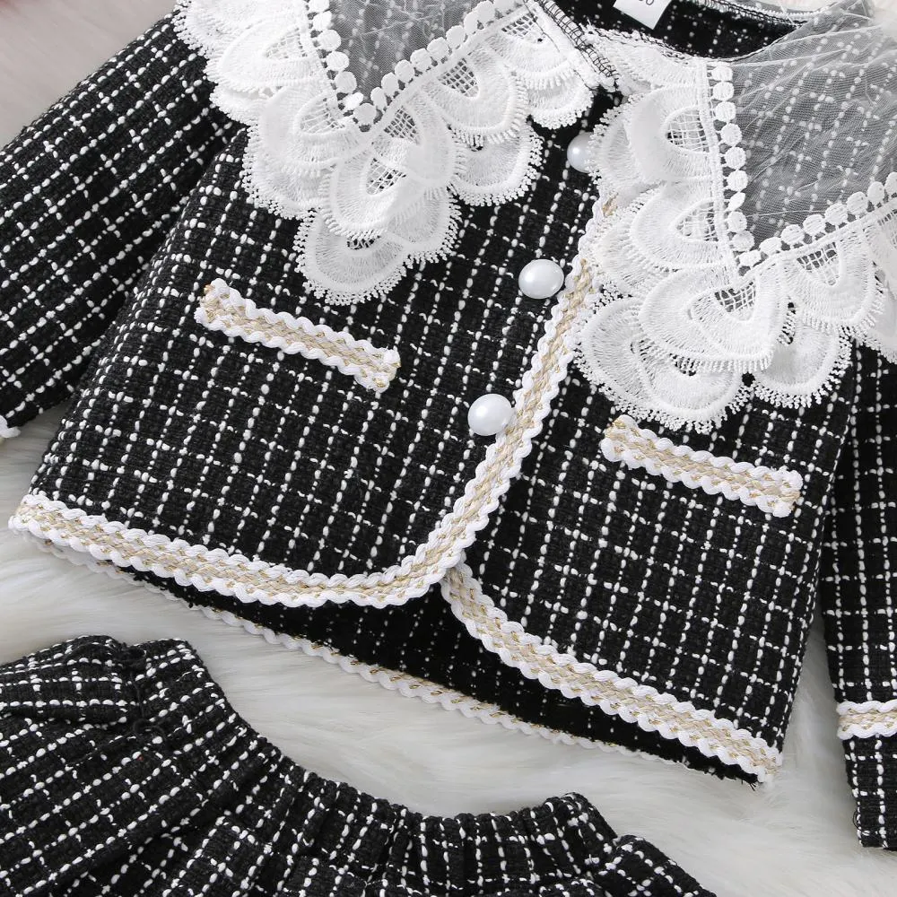 Autumn Little Girl Western-style Plaid Skirt Two-piece Set Wholesale Girls Clothes
