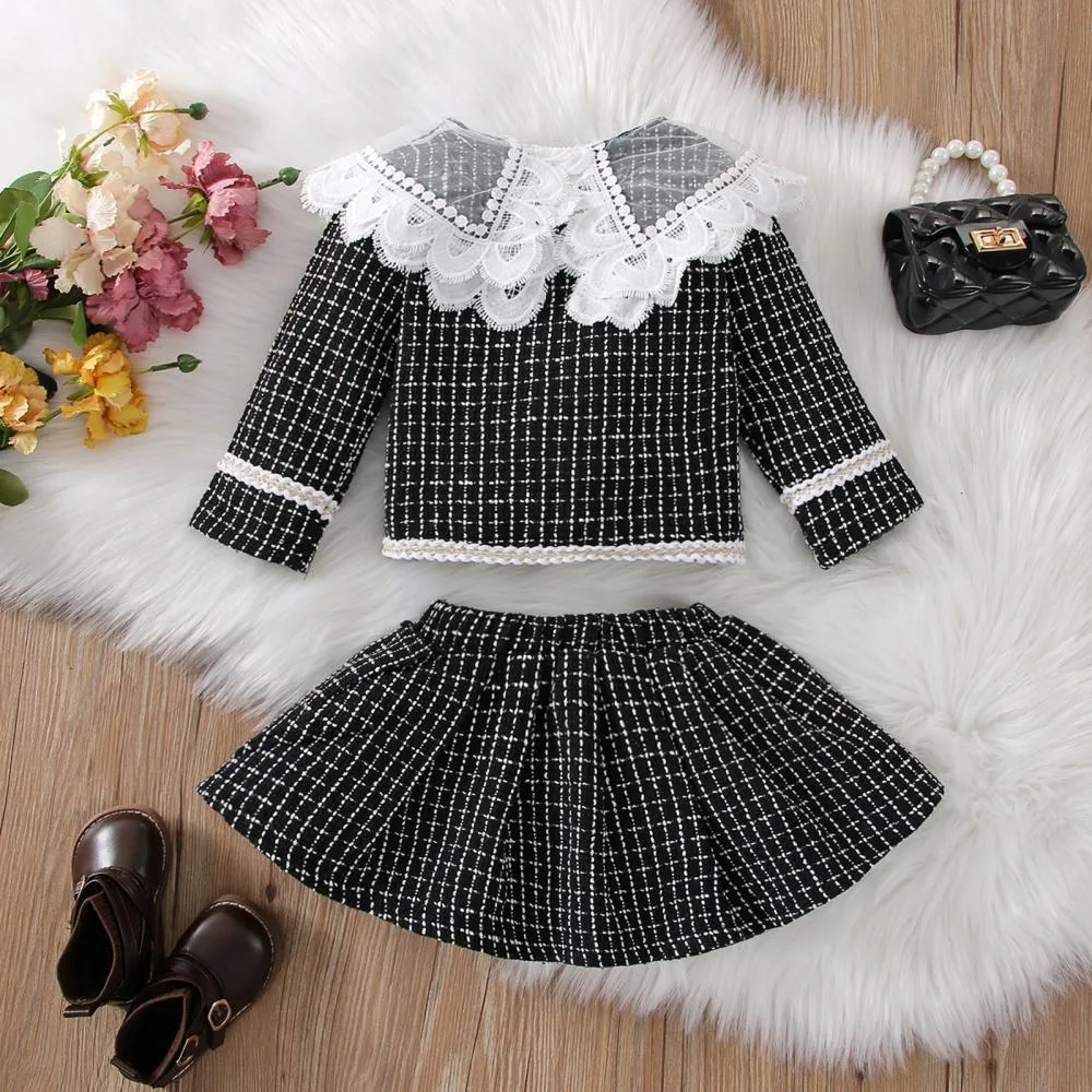 Autumn Little Girl Western-style Plaid Skirt Two-piece Set Wholesale Girls Clothes