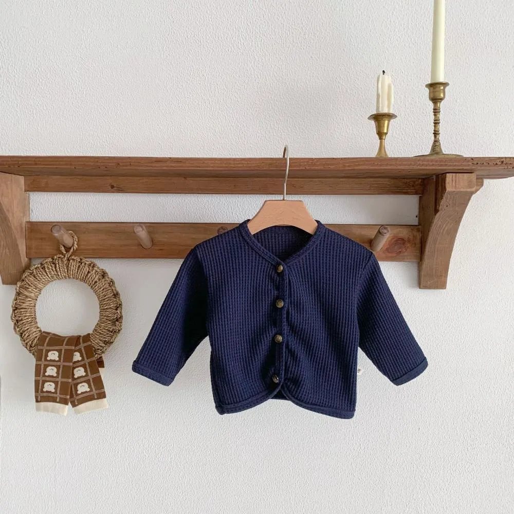 Baby Cardigan Spring And Autumn Baby Waffle Knitted Bottoming Shirt Thin Coat Wholesale