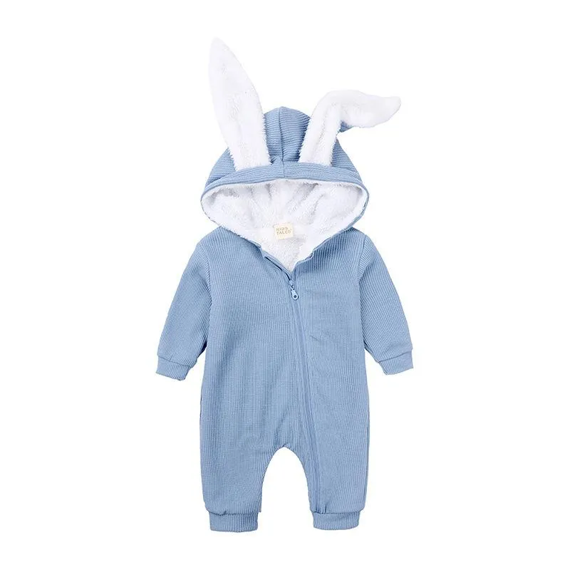 Baby winter jumpsuit super cute big rabbit ears plus velvet padded warm ha clothes
