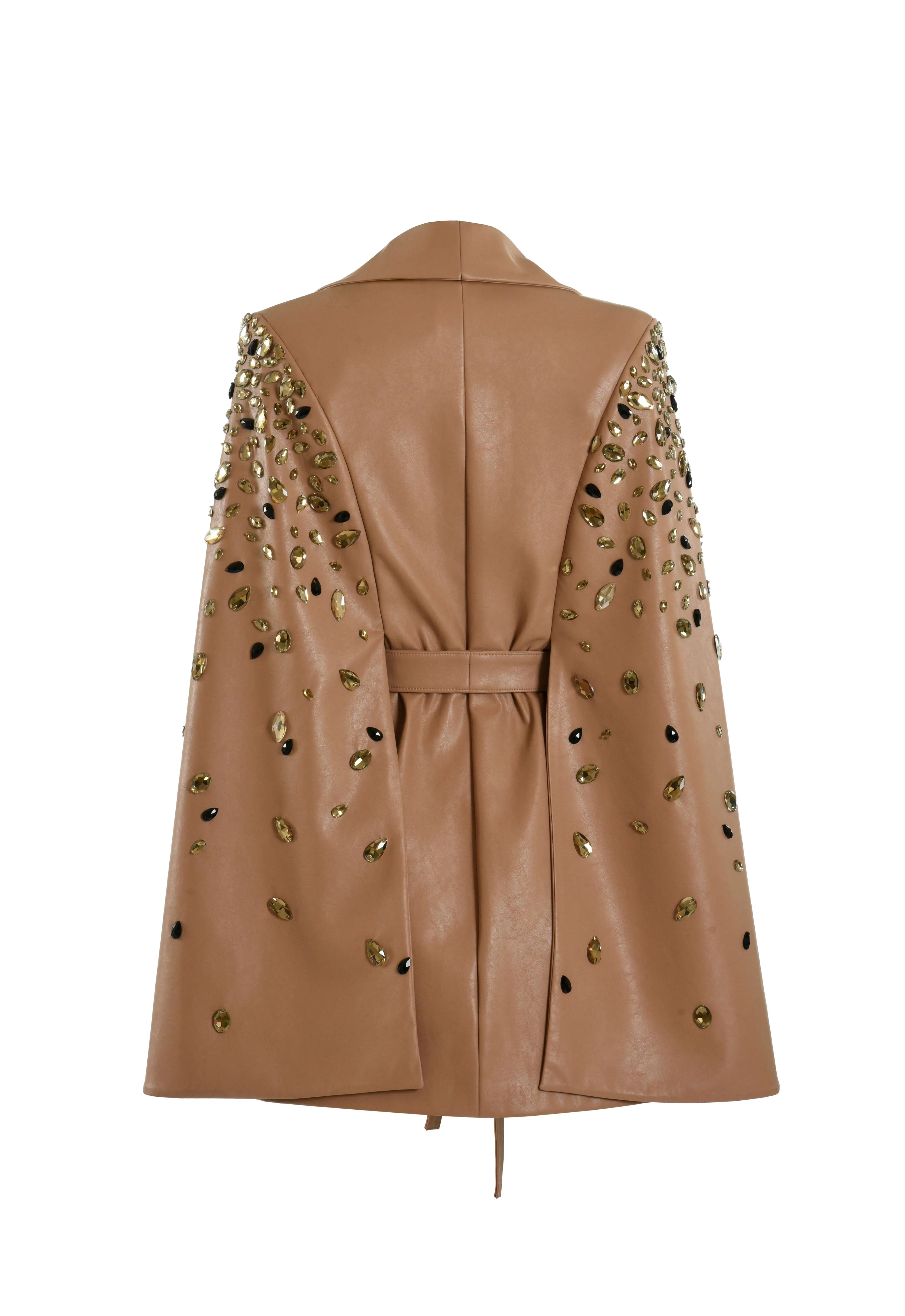 Beige cape coat with embroidered sleeves