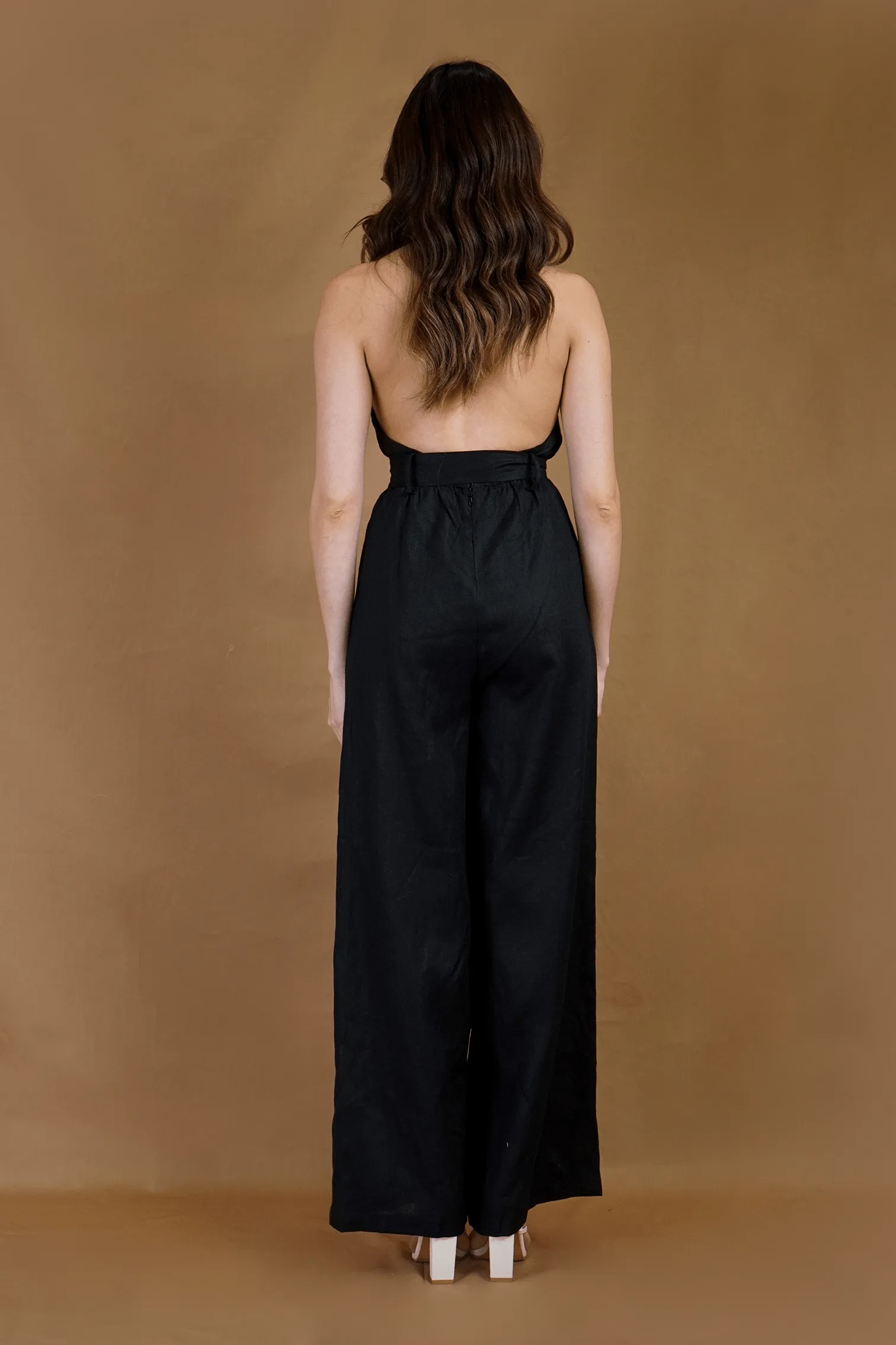 Black Linen Halter Jumpsuit
