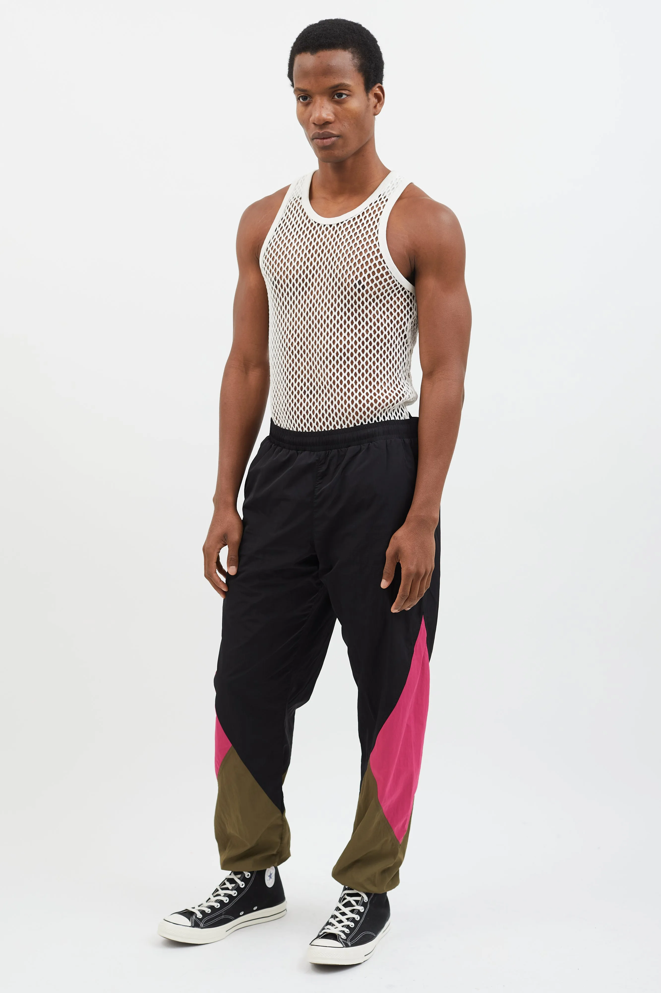 Black Pink Brown Nylon Track Pant