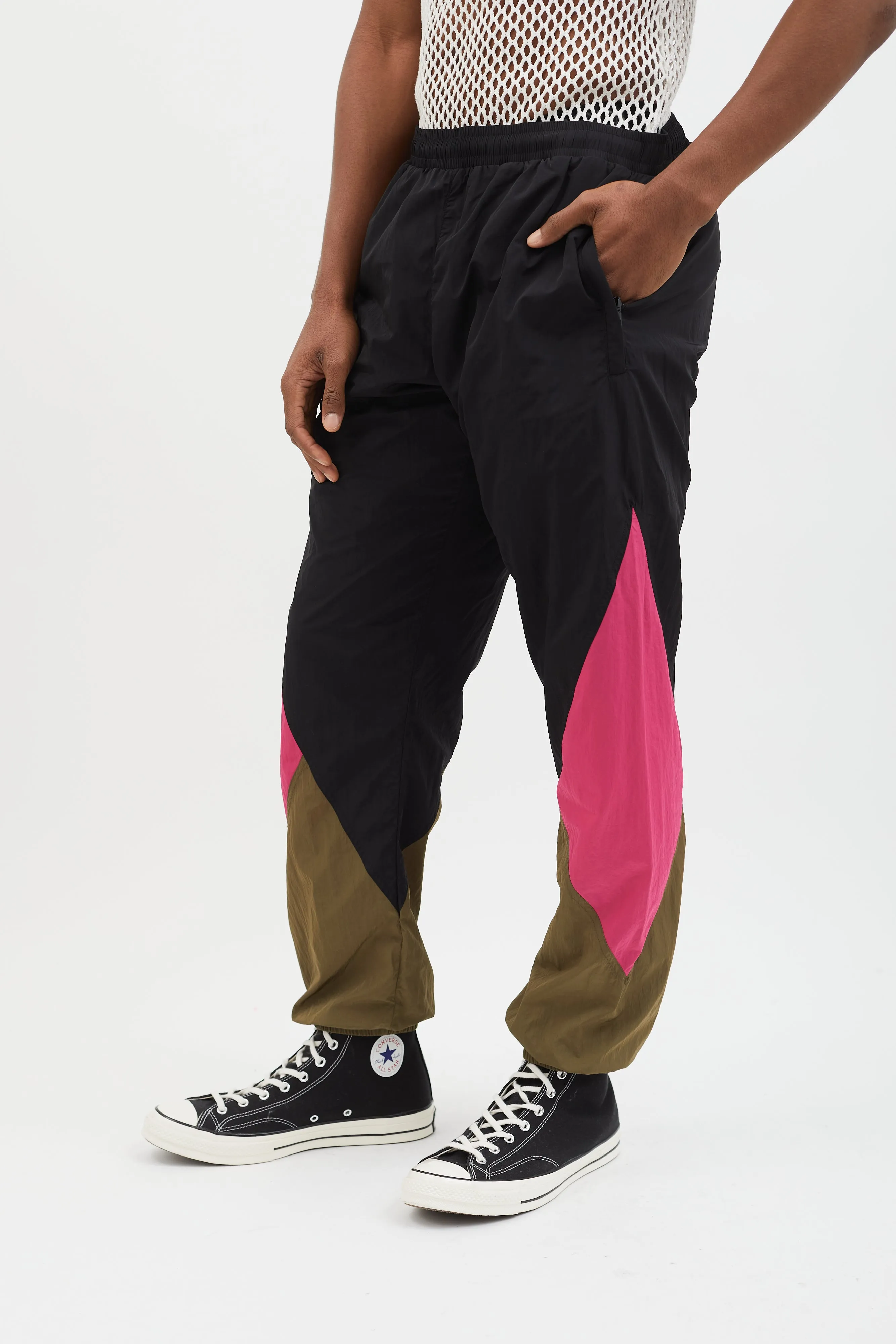 Black Pink Brown Nylon Track Pant