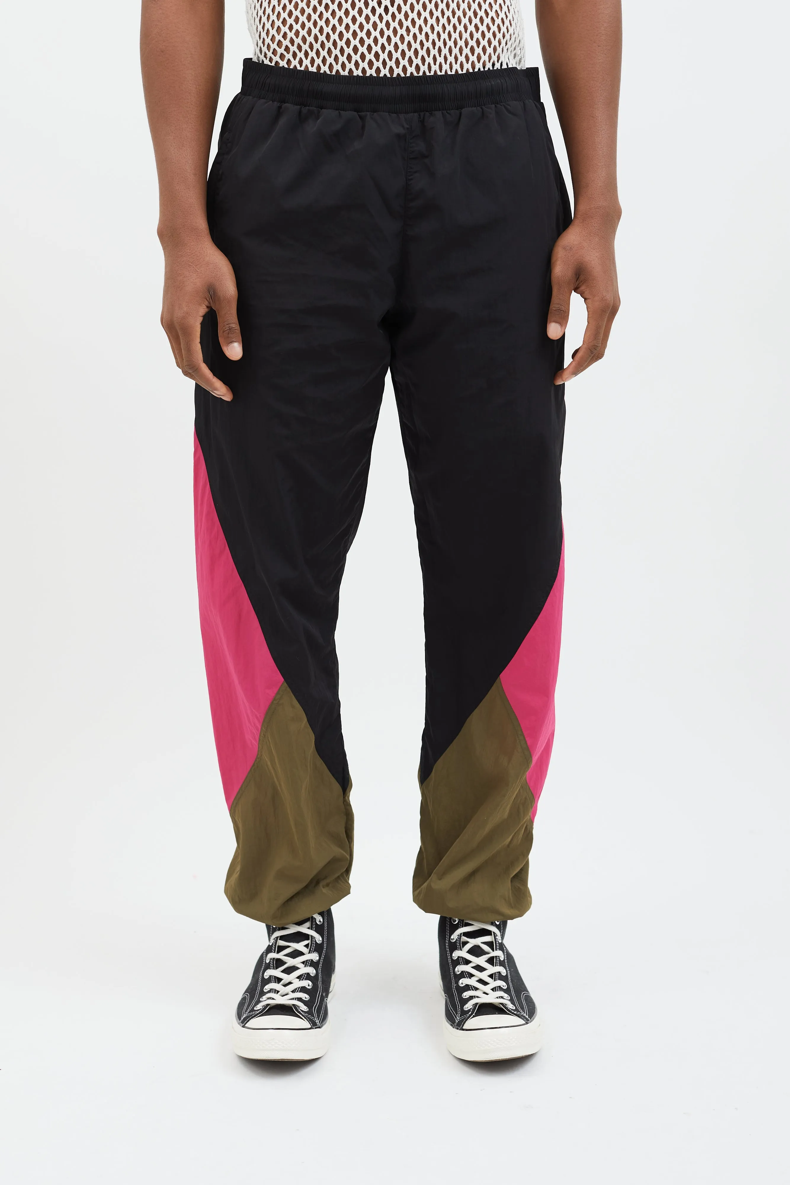 Black Pink Brown Nylon Track Pant