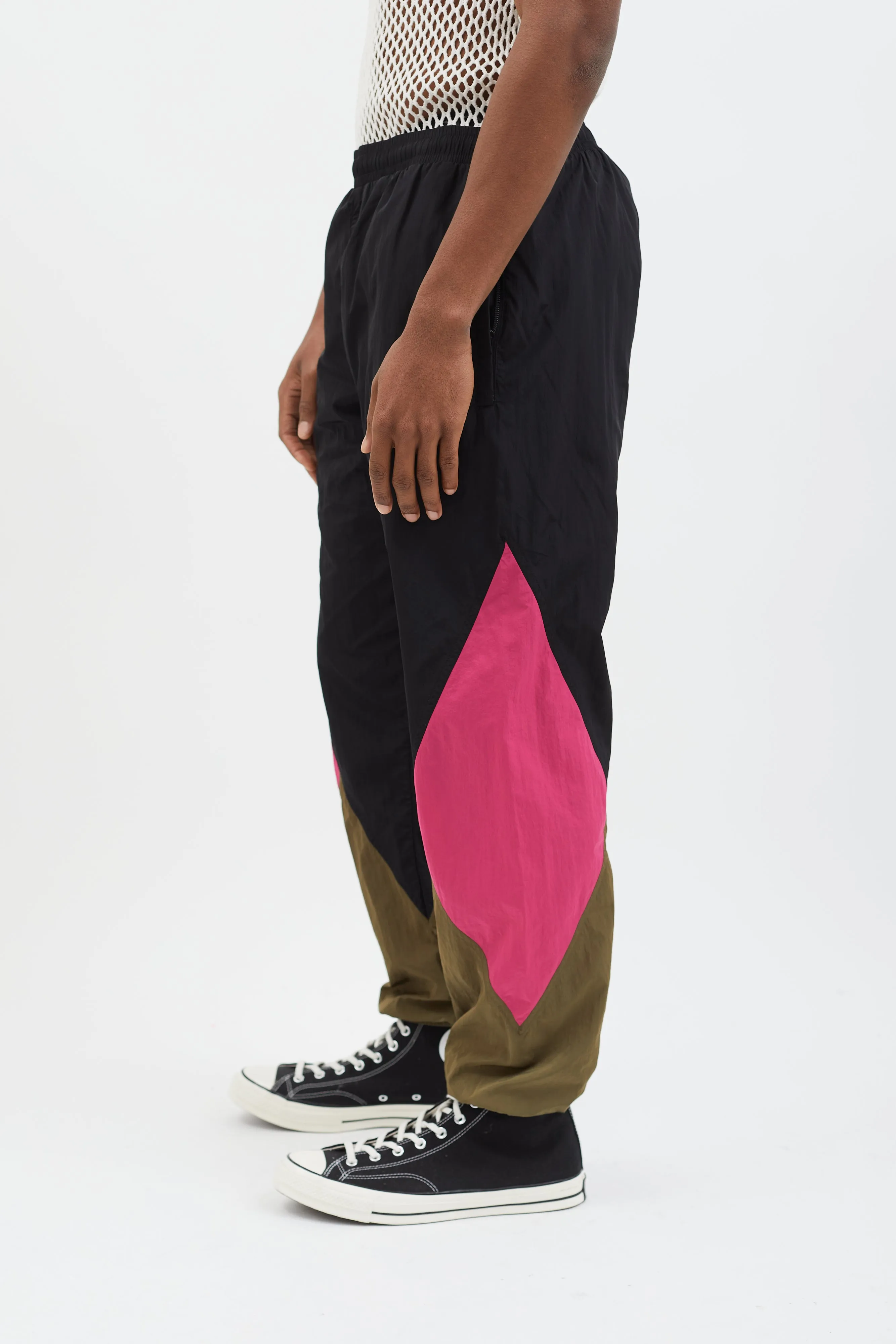 Black Pink Brown Nylon Track Pant
