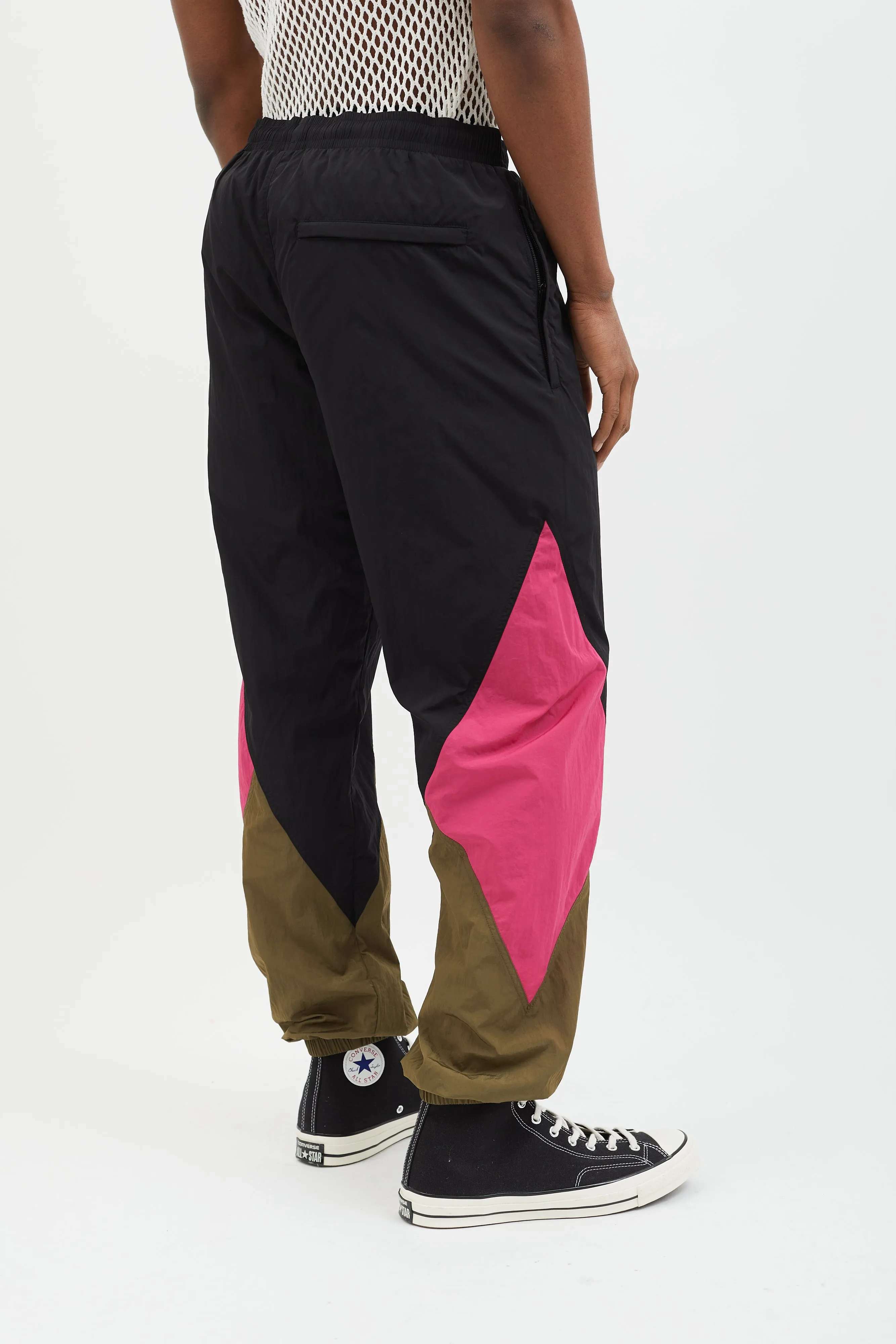 Black Pink Brown Nylon Track Pant