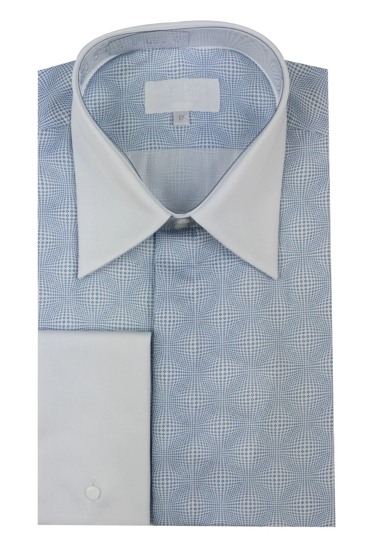 Blue Forward Point Collar Pattern Shirt With White Collar