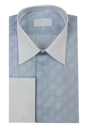 Blue Forward Point Collar Pattern Shirt With White Collar