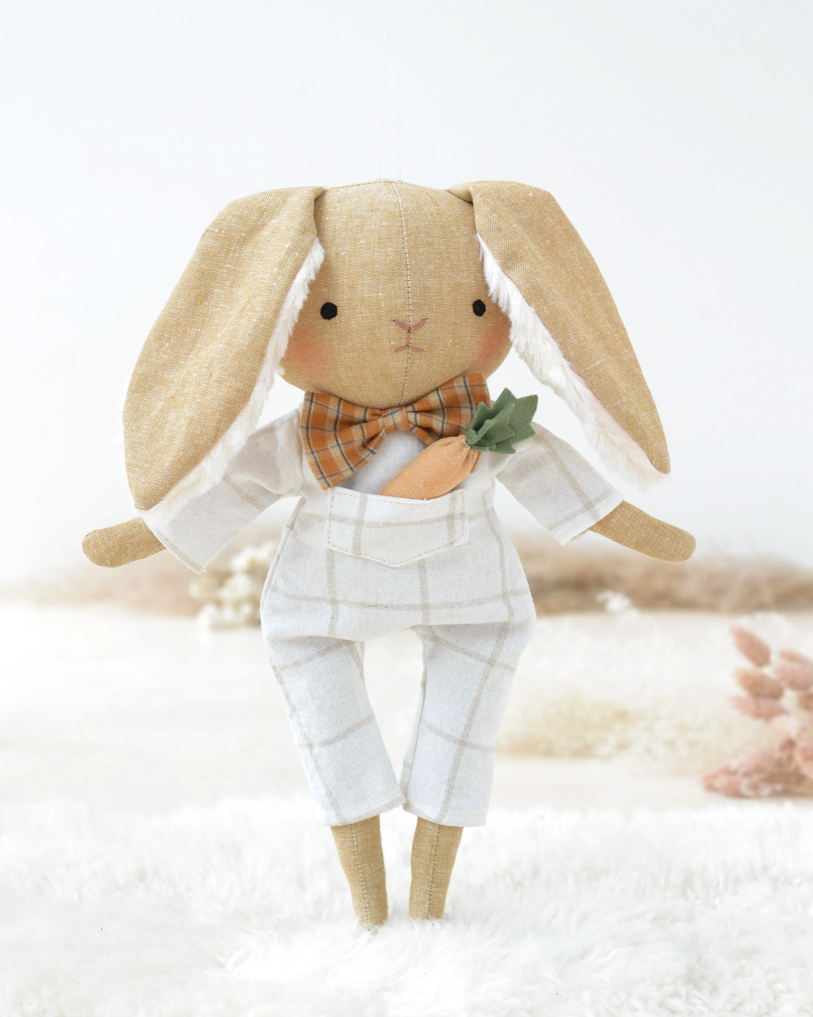 Bunny Soft Toy Jeannot White Gingham Jumpsuit