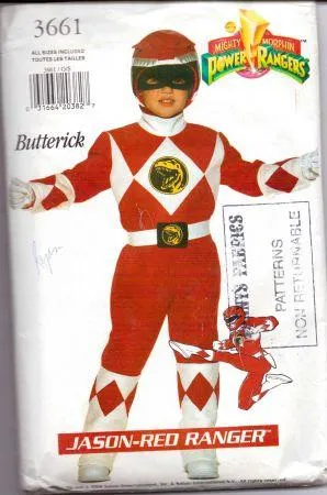 Butterick 3661 Power Rangers Jason Red Ninja Halloween Costume Sewing Pattern Vintage