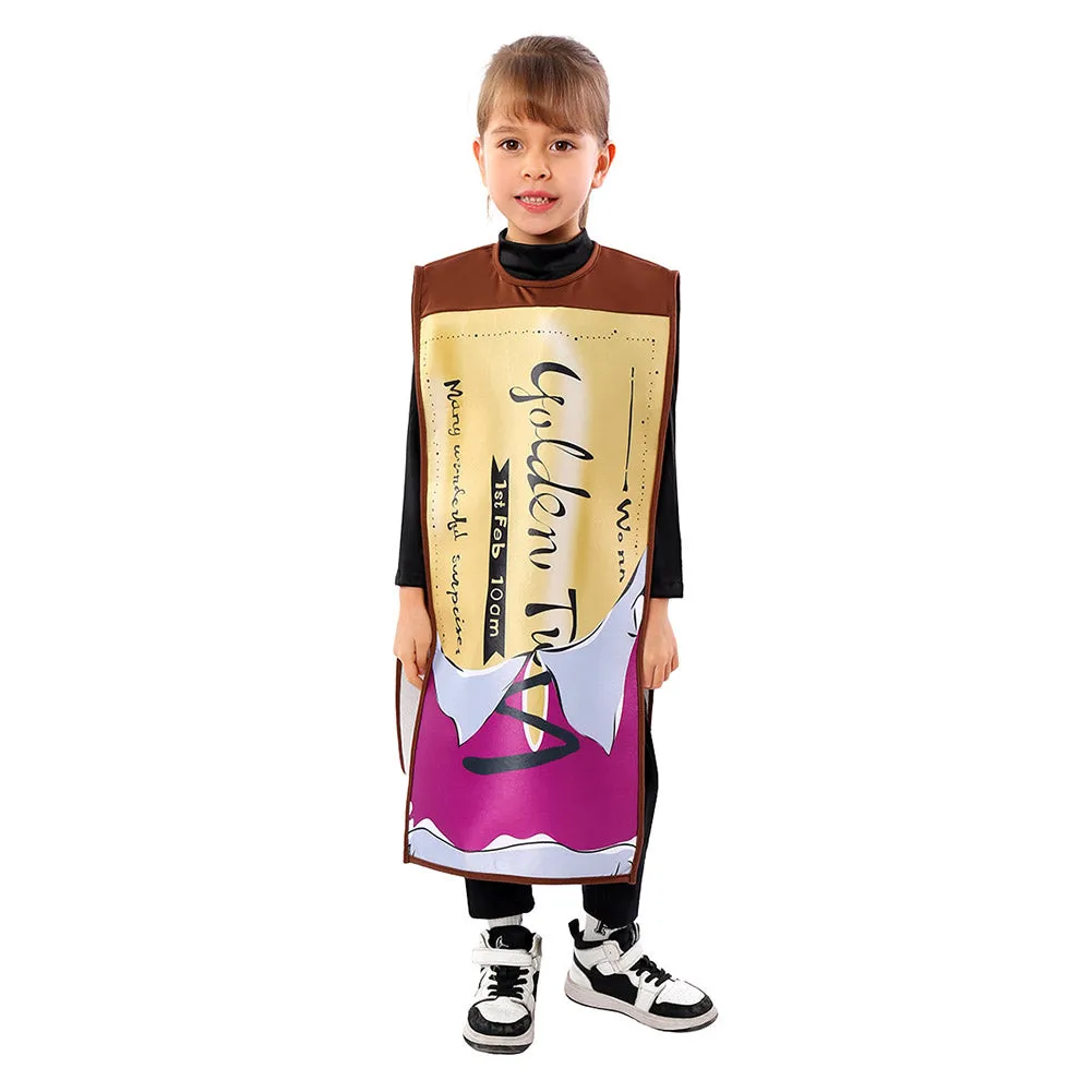 Charlie and the Chocolate Factory Kids Children Gold Coupon Cosplay Costume