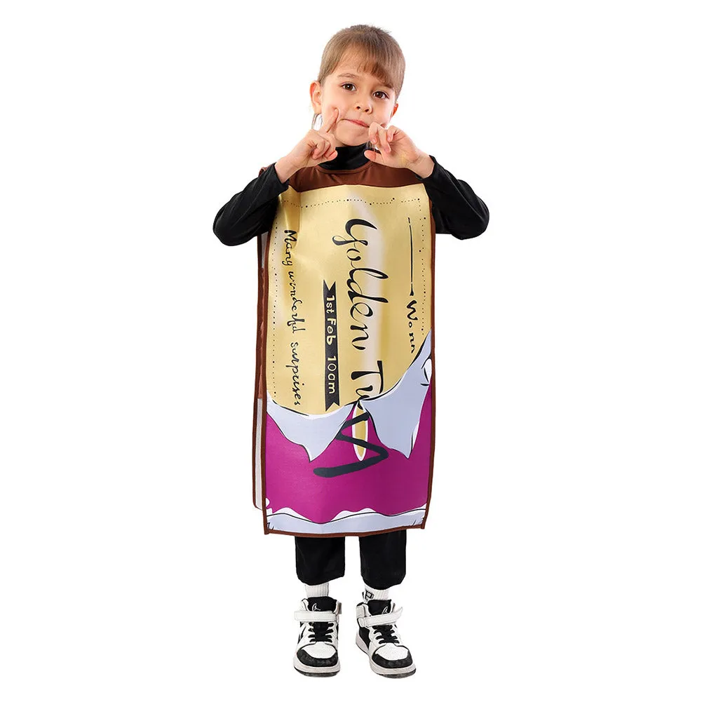 Charlie and the Chocolate Factory Kids Children Gold Coupon Cosplay Costume