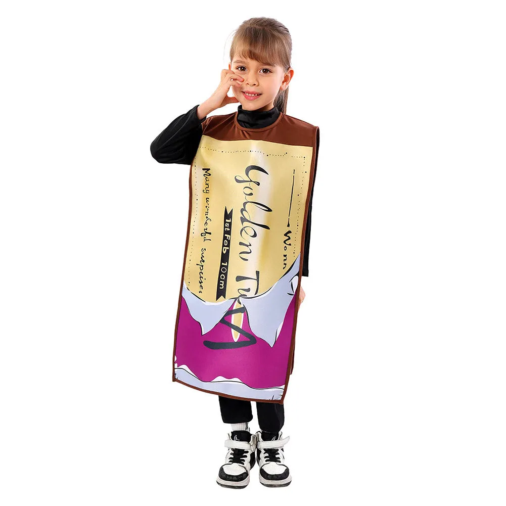 Charlie and the Chocolate Factory Kids Children Gold Coupon Cosplay Costume