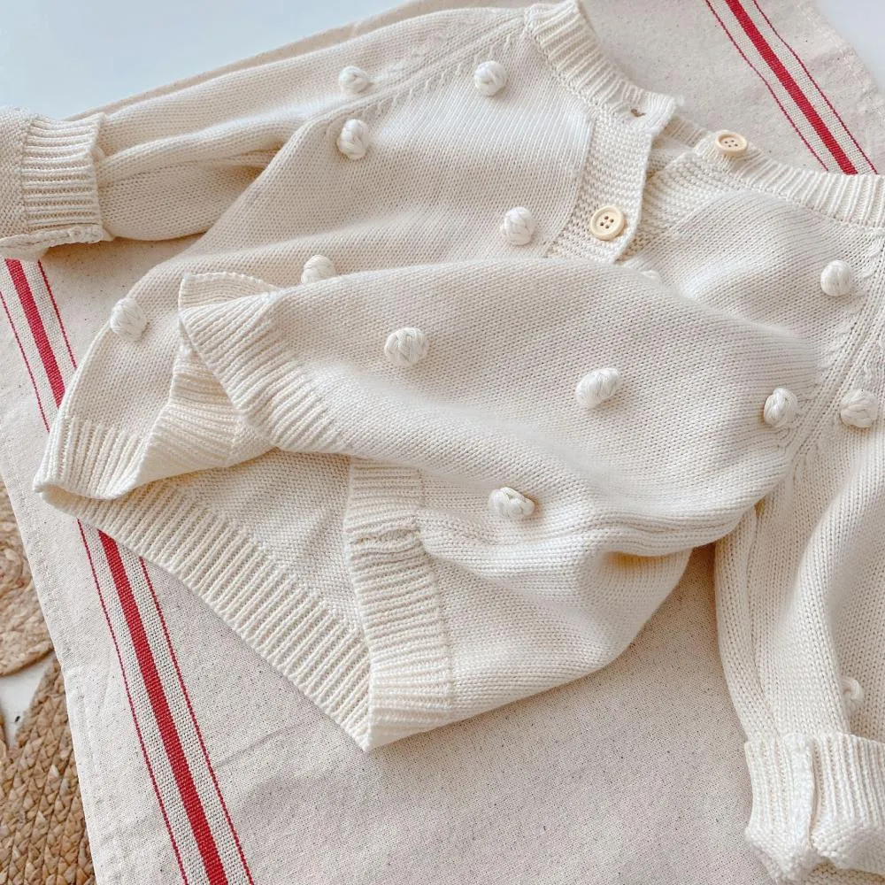 Children's Knitted Sweater Autumn Girls Handmade Ball Cardigan Coat Wholesale Girls Clothes