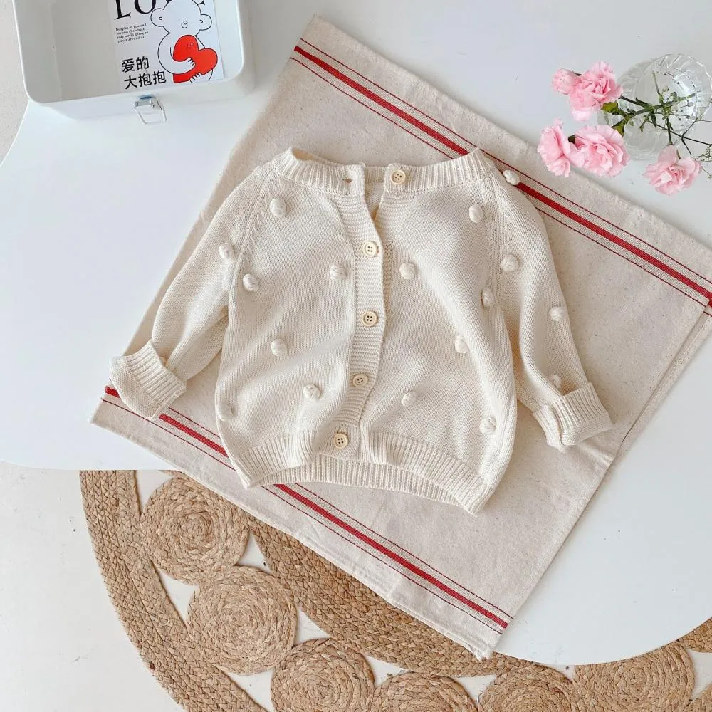 Children's Knitted Sweater Autumn Girls Handmade Ball Cardigan Coat Wholesale Girls Clothes