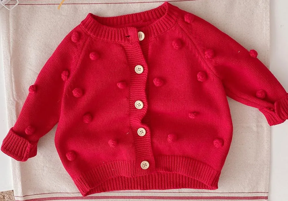 Children's Knitted Sweater Autumn Girls Handmade Ball Cardigan Coat Wholesale Girls Clothes