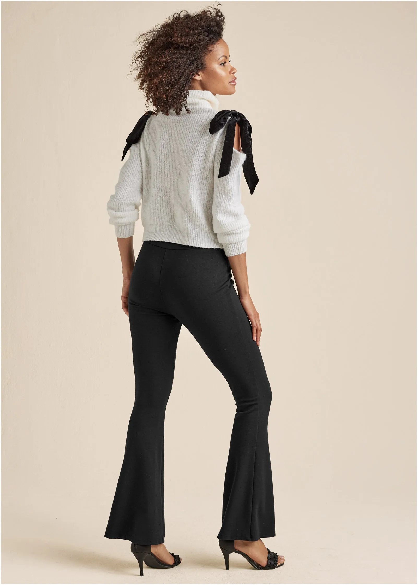 Cold Shoulder Bow Sweater - Off White