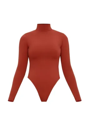 COLLO TURTLENECK MESH BODYSUIT IN PUMPKIN