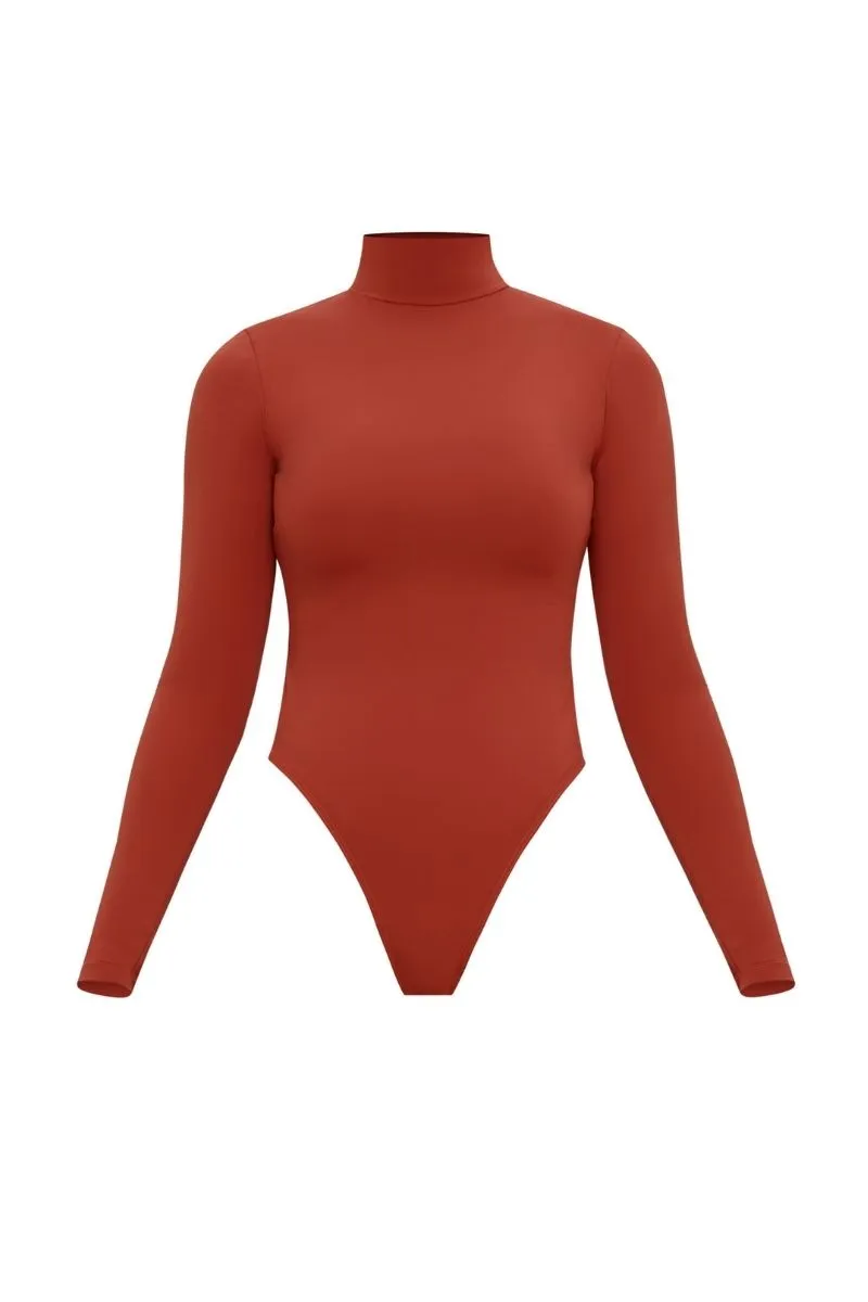 COLLO TURTLENECK MESH BODYSUIT IN PUMPKIN