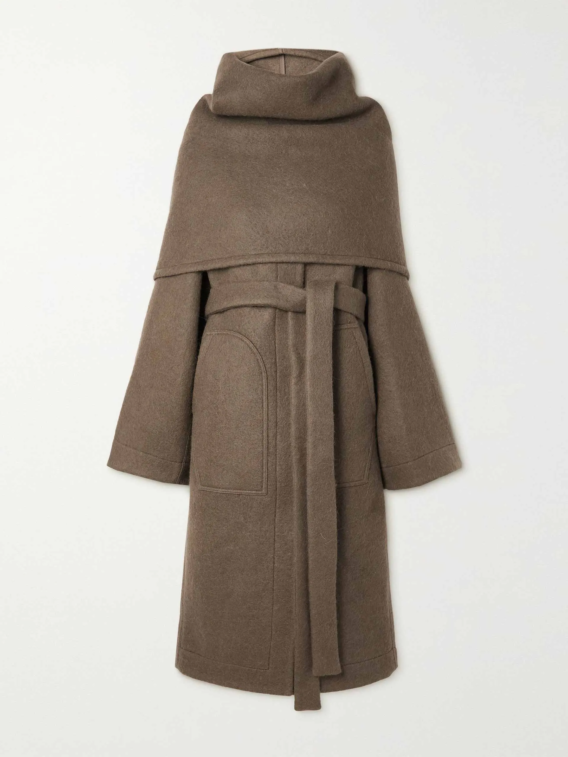 Dagger belted layered wool and alpaca-blend coat