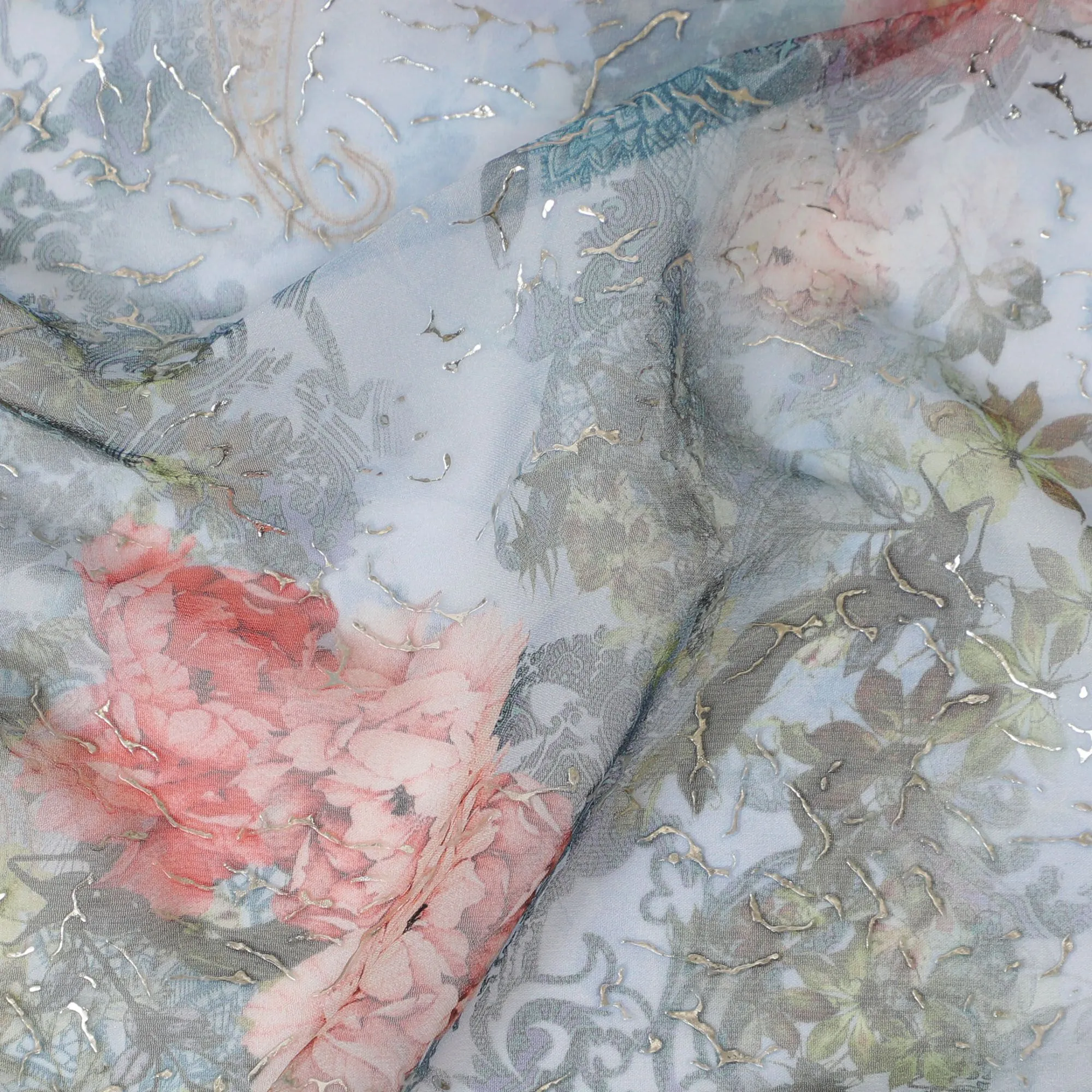 Enchanted Garden Silk Chiffon Jacquard Fabric, 110cm Wide - Buy Online-D18374