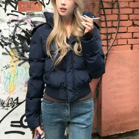 Fashionkova shoes 90 White Duck down Navy Blue Hooded Fur Collar Thickened Coat for Women 2024 Winter Small Short down Jacket