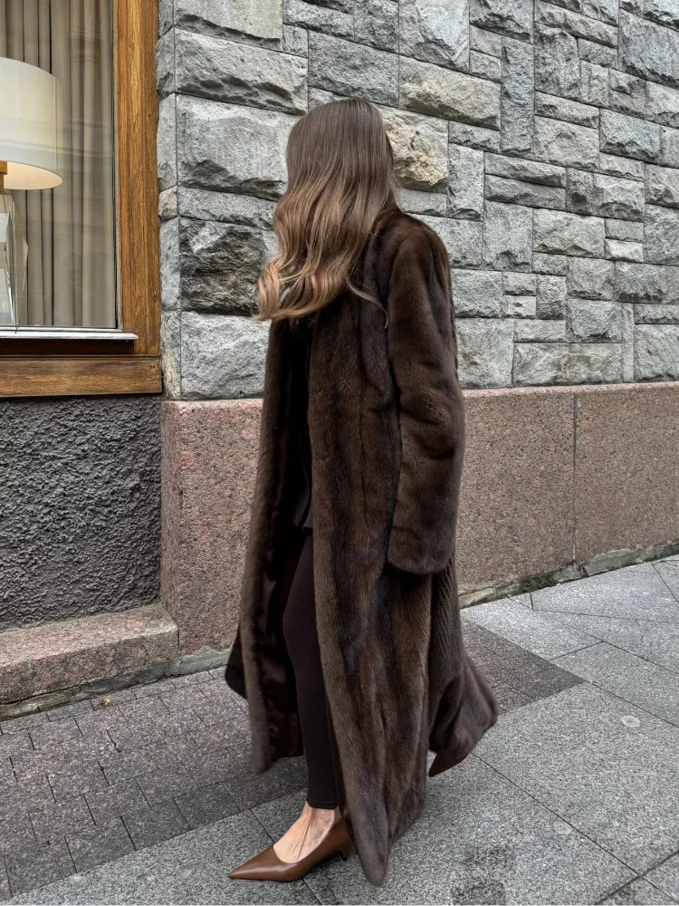 Fashionkova Women's Luxury Soft Thicken Warm Hairy Faux Fox Fur Coat Fashion Oversized Brown Long Sleeve Fluffy Jacket 2024 Lady Streetwear