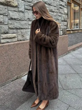 Fashionkova Women's Luxury Soft Thicken Warm Hairy Faux Fox Fur Coat Fashion Oversized Brown Long Sleeve Fluffy Jacket 2024 Lady Streetwear