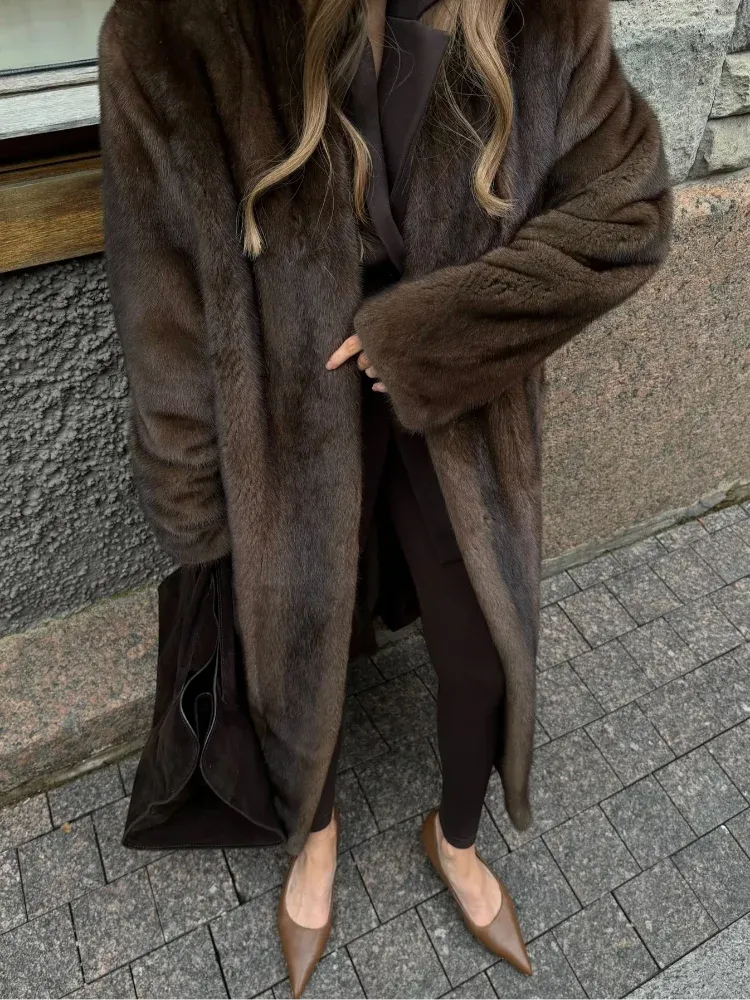 Fashionkova Women's Luxury Soft Thicken Warm Hairy Faux Fox Fur Coat Fashion Oversized Brown Long Sleeve Fluffy Jacket 2024 Lady Streetwear