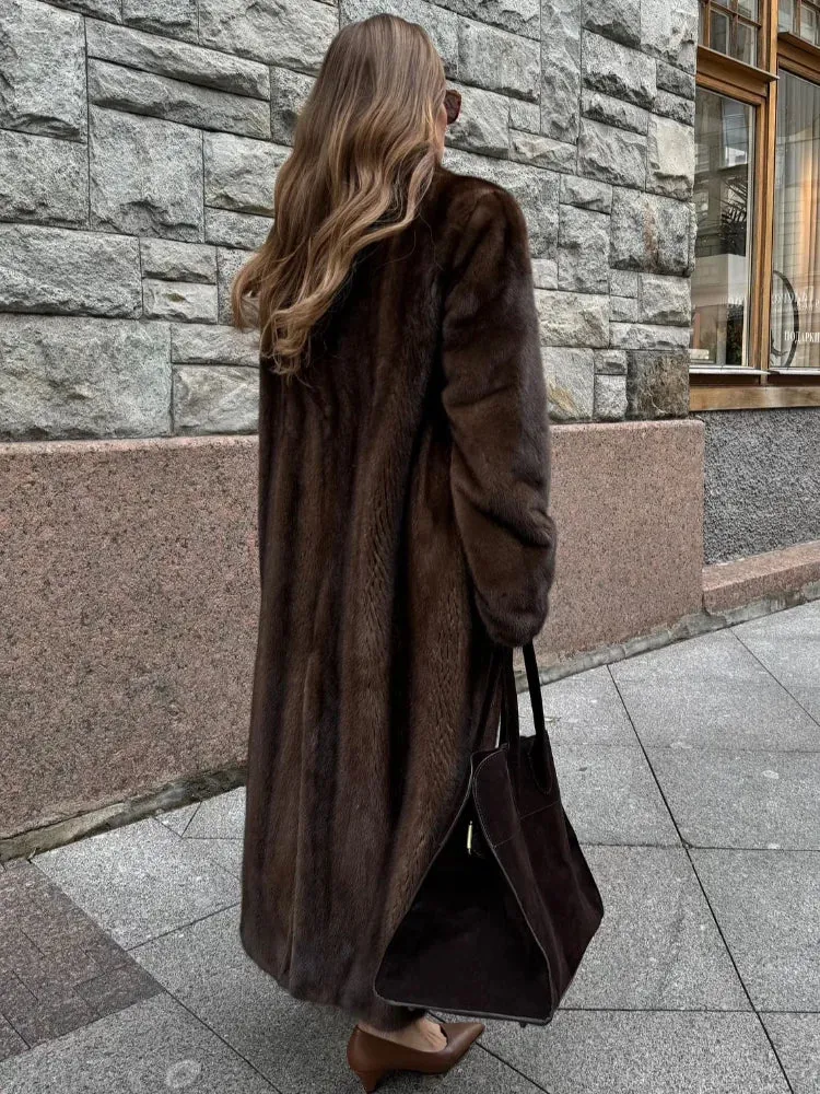Fashionkova Women's Luxury Soft Thicken Warm Hairy Faux Fox Fur Coat Fashion Oversized Brown Long Sleeve Fluffy Jacket 2024 Lady Streetwear