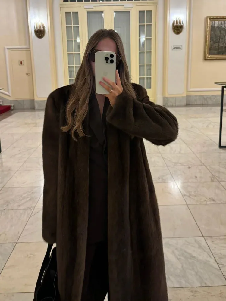Fashionkova Women's Luxury Soft Thicken Warm Hairy Faux Fox Fur Coat Fashion Oversized Brown Long Sleeve Fluffy Jacket 2024 Lady Streetwear