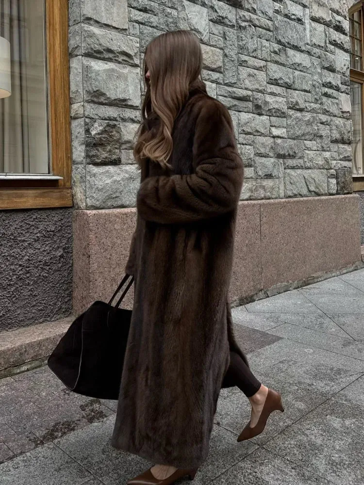 Fashionkova Women's Luxury Soft Thicken Warm Hairy Faux Fox Fur Coat Fashion Oversized Brown Long Sleeve Fluffy Jacket 2024 Lady Streetwear