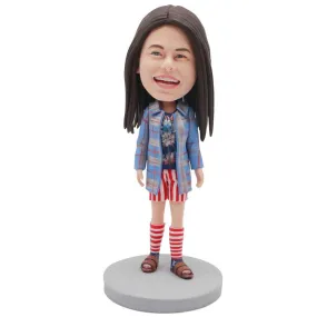 Female In Grid Coat And Grid Socks Custom Figure Bobblehead