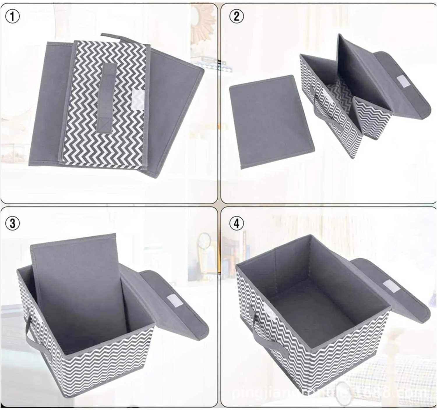 FLYNGO 3 Pcs Foldable Storage Organizer Box with Lid and Handle, Versatile Storage Baskets Bins for Clothes, Toys, Books, and Other Supplies (1 Large   2 Small)