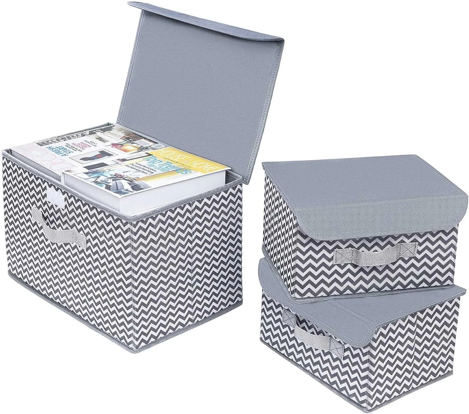FLYNGO 3 Pcs Foldable Storage Organizer Box with Lid and Handle, Versatile Storage Baskets Bins for Clothes, Toys, Books, and Other Supplies (1 Large   2 Small)