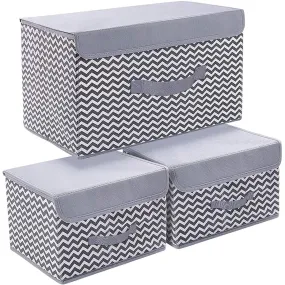 FLYNGO 3 Pcs Foldable Storage Organizer Box with Lid and Handle, Versatile Storage Baskets Bins for Clothes, Toys, Books, and Other Supplies (1 Large   2 Small)