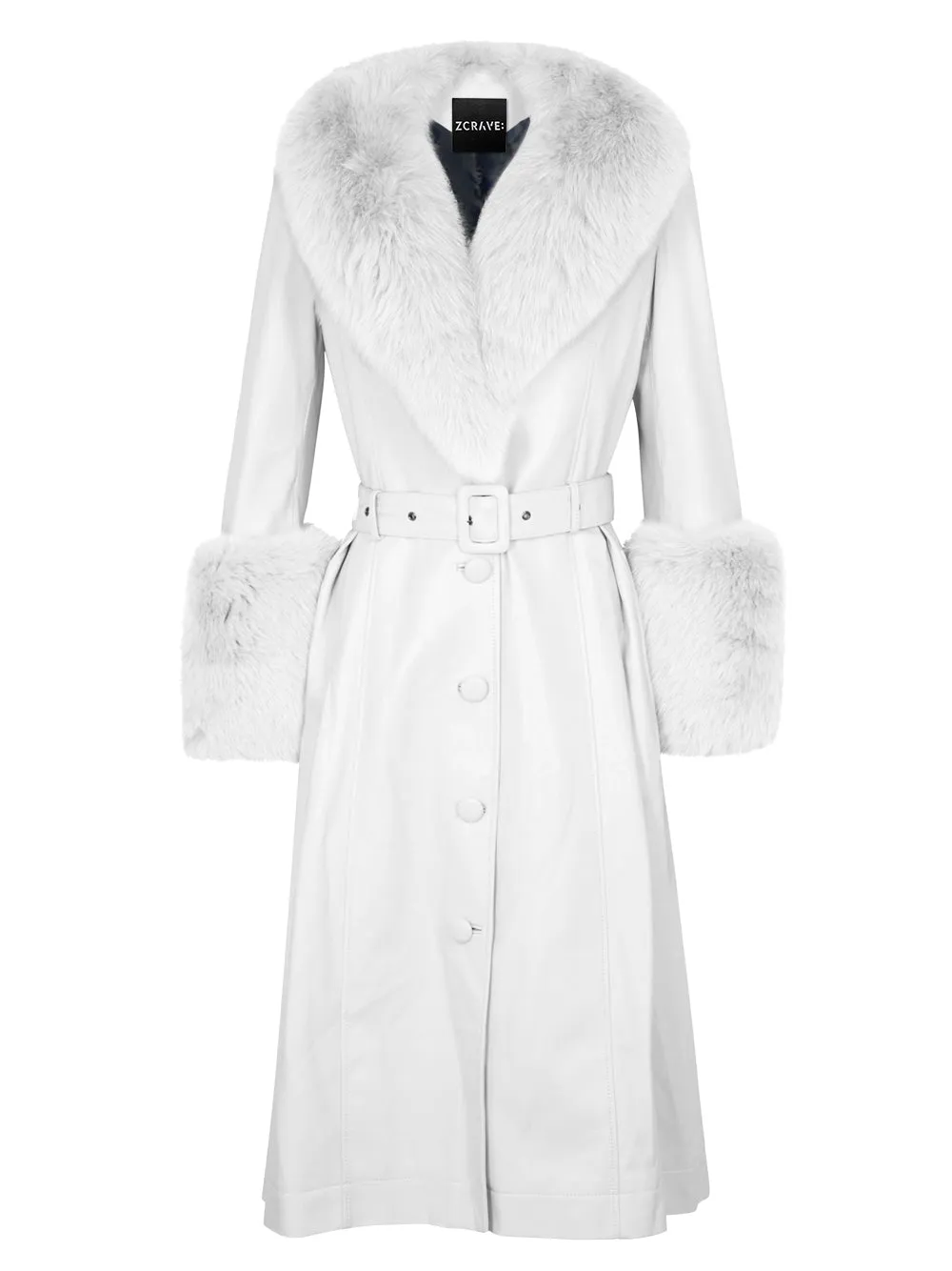 Foxy Leather Coat w/ Fox Fur In White