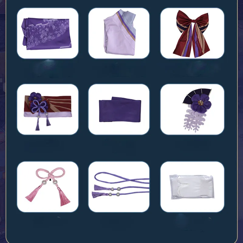 Genshin Impact Raiden Shogun Costume Gameplay Baal Cosplay Dress Purple Kimono Zhen Version