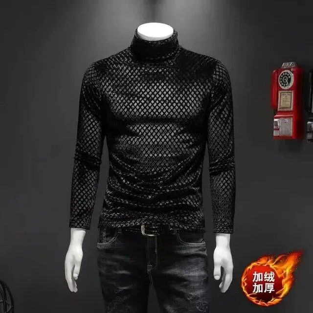 Geometric Pattern Turtleneck T-Shirt