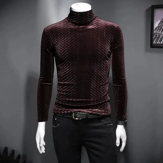 Geometric Pattern Turtleneck T-Shirt