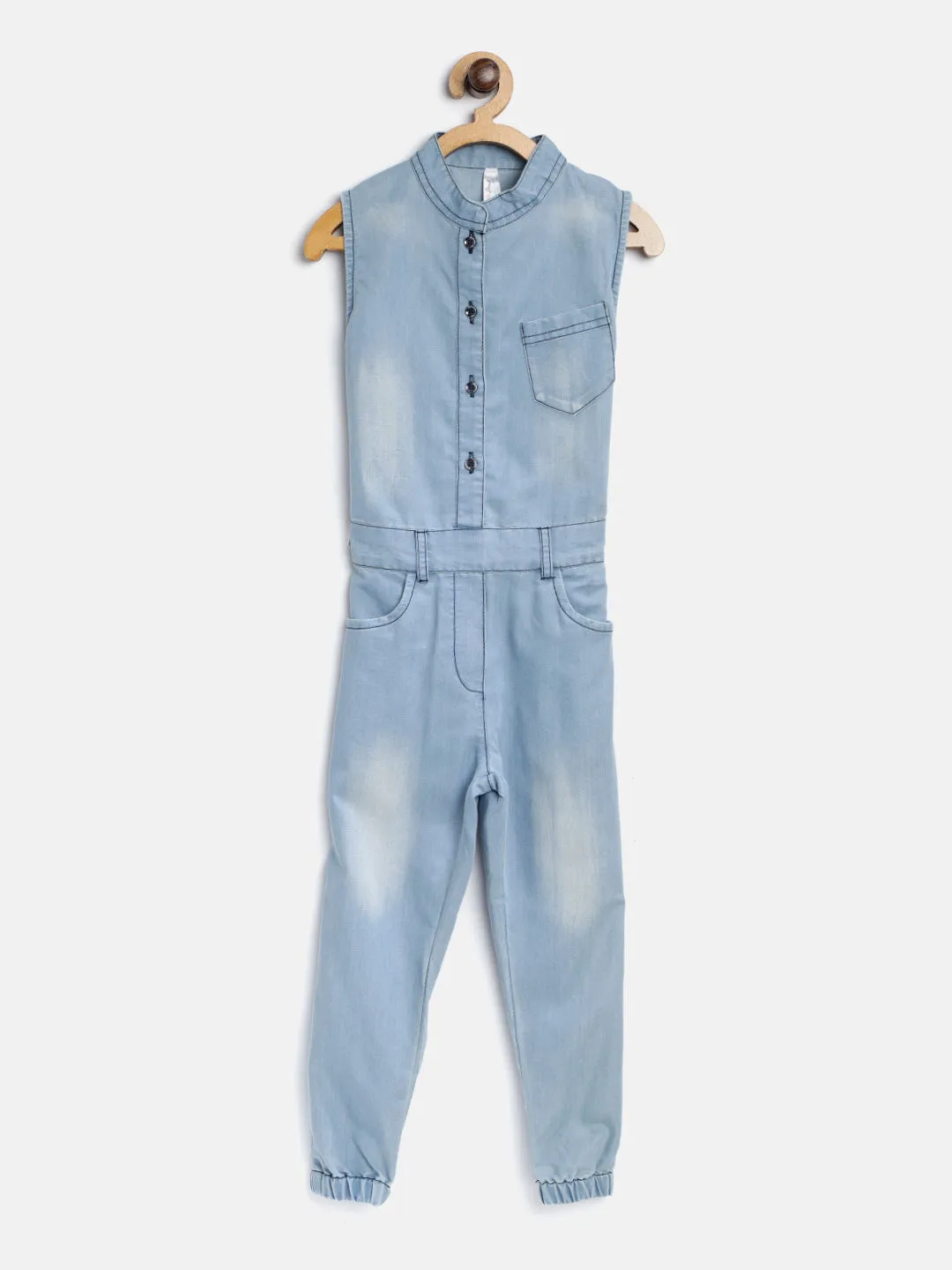 Gilr's Denim Dark Blue Wash Jumpsuit - StyleStone Kid