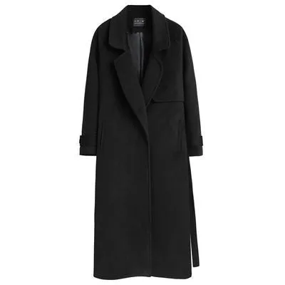 Girlary-shop going out outfits Black Woolen Coat Women's Mid-Length Korean Style Coat New Autumn and Winter over-the-Knee Hepburn Style Woolen Fashion
