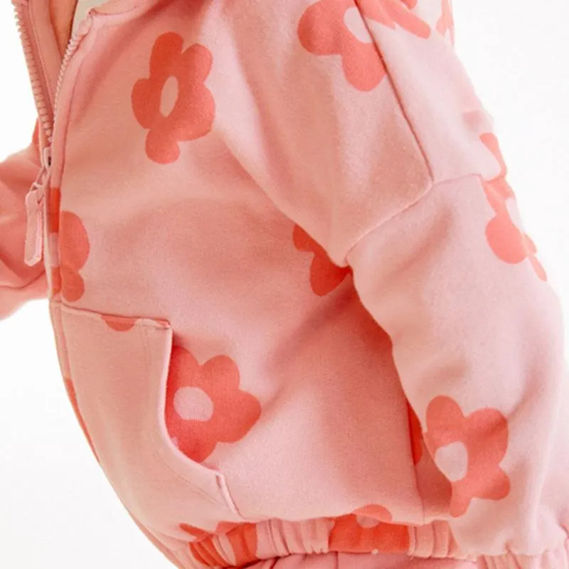 Girls Autumn Flower Zipper Coat And Pants Set Wholesale Clothing For Girls