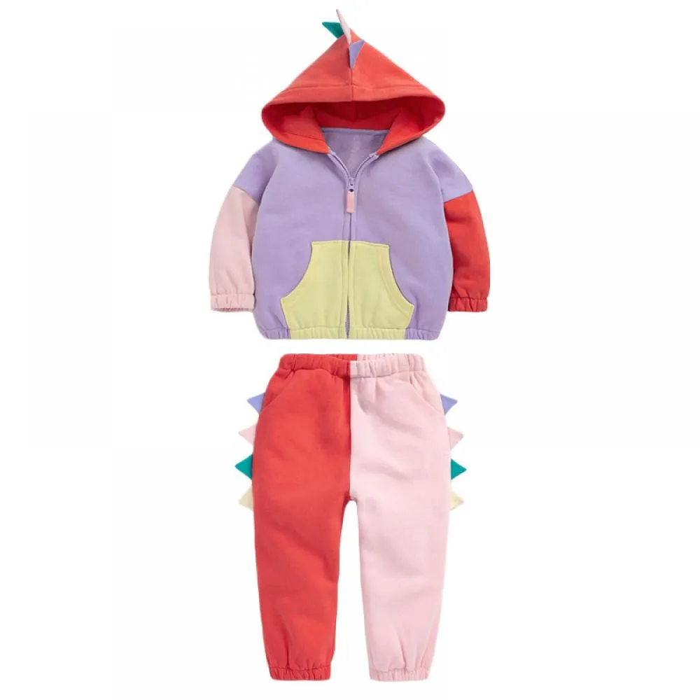 Girls Autumn Patch Hoodie Coat and Pants Set Wholesale Little Girl Clothing