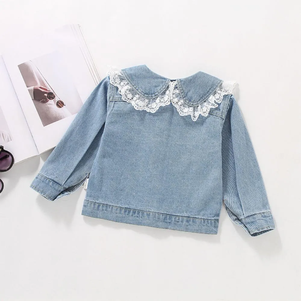 Girls Denim Lace Coat Baby Boutique Clothes Wholesale