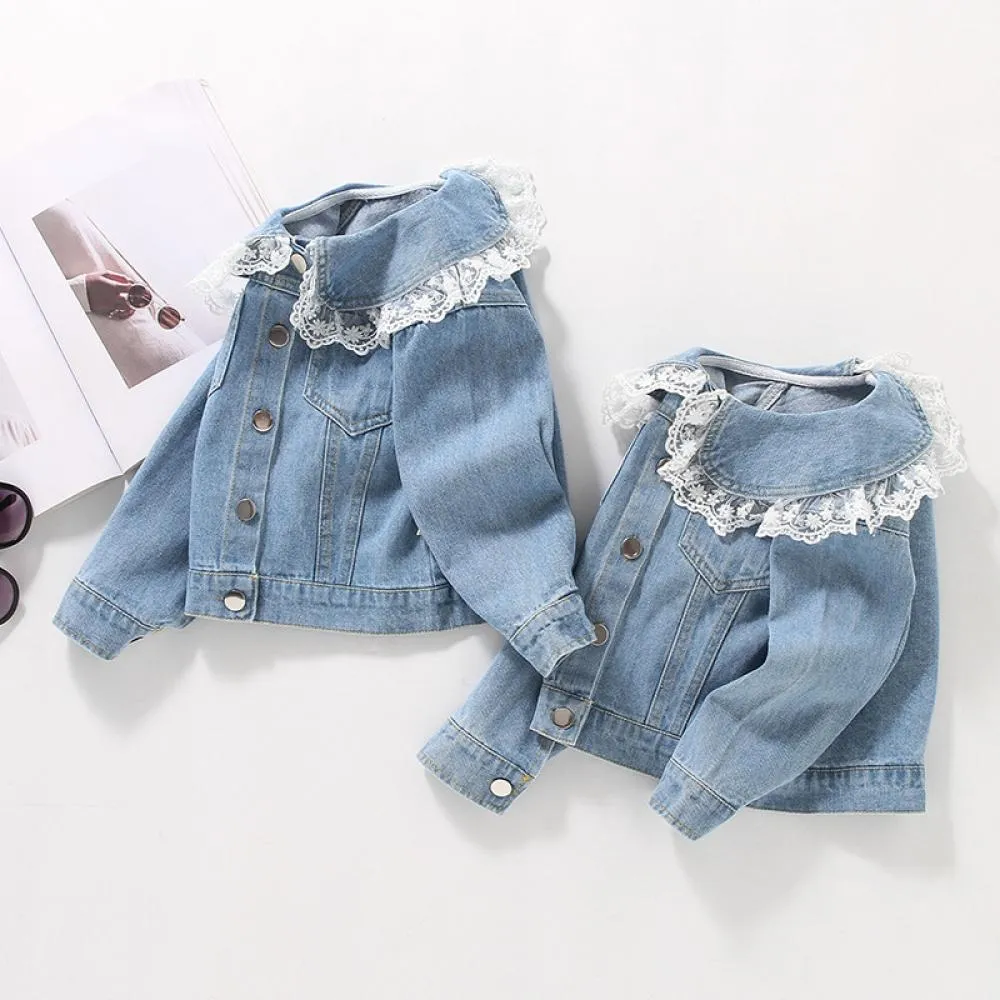 Girls Denim Lace Coat Baby Boutique Clothes Wholesale
