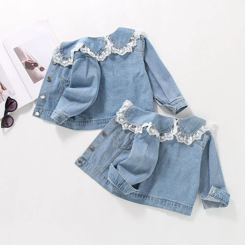 Girls Denim Lace Coat Baby Boutique Clothes Wholesale